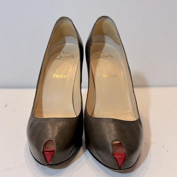 Christian Louboutin Mini Bout Brown Red Open Pumps Platform Heels Shoes 40 - Picture 4 of 8